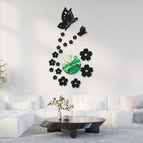 Fwb Dial Clock Wooden Wall Clock Stylish Design With Butterflie For Home Décor